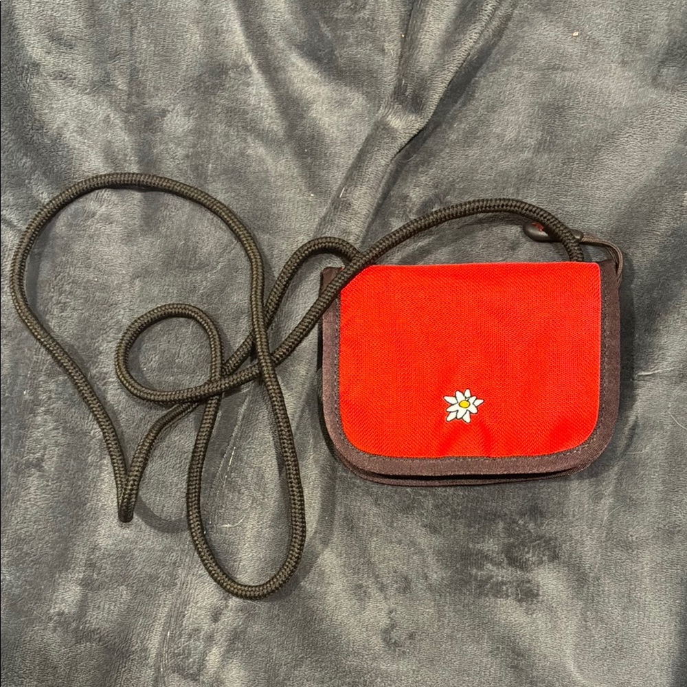 Red Crossbody Bag with Floral Accent
